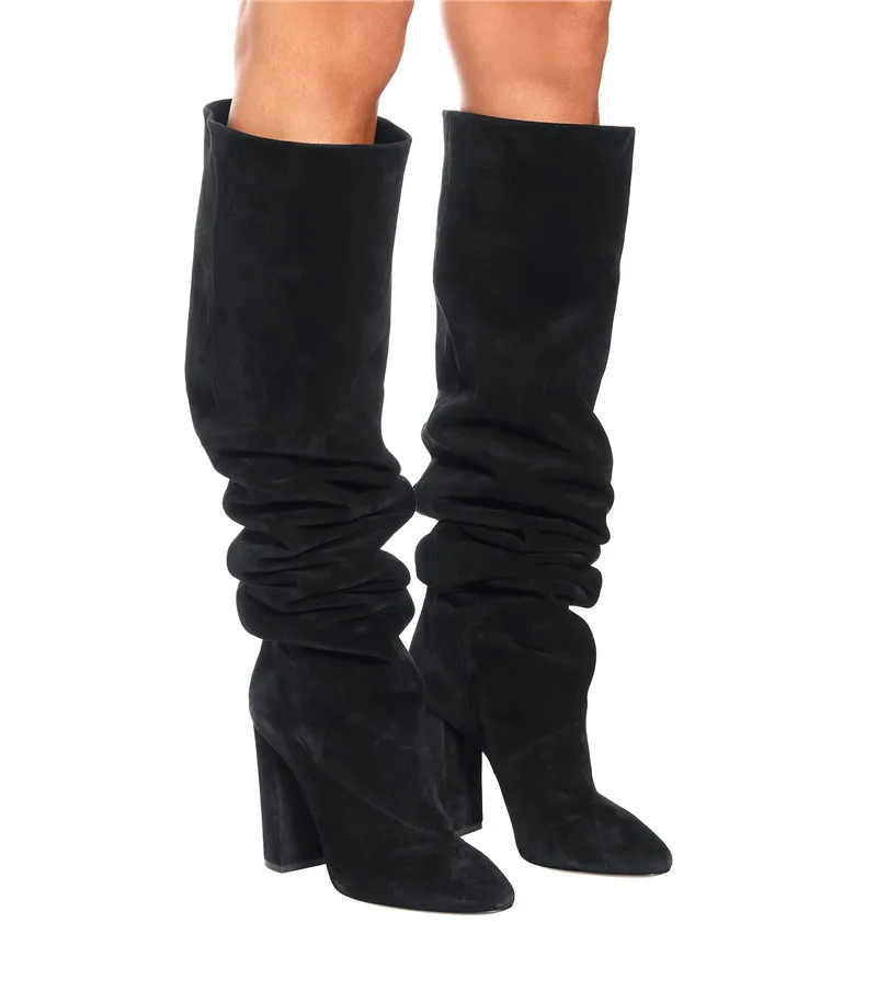 style 13 Emma king/botas mujer invierno/Бежевые Замшевые ботфорты на Высоком толстом каблуке с острым носком элегантная женская обувь Zapatos De Mujer - Цвет: style 13