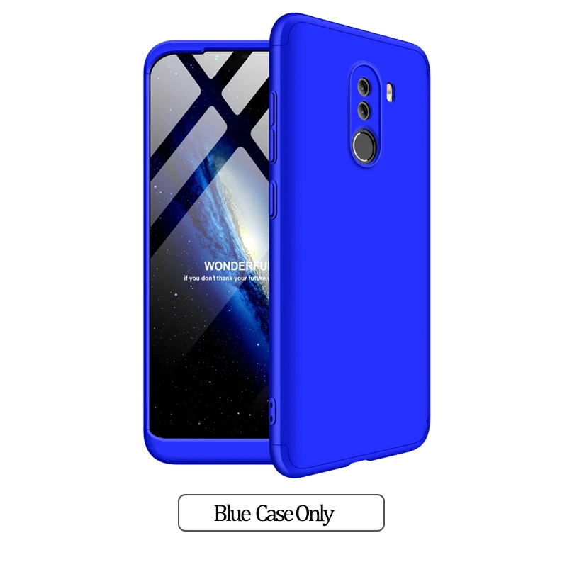 Blue Case Only 3-в-1 Стекло+ бронированный чехол для телефона xiaomi pocophone F1 case 360 Жесткий ПК анти-противоударный бампер чехол pocofone f1 оригинальным стеклянным корпусом xiaomi pocophone f1 чехол на Покофон Ф1 чехол - Цвет: Blue Case Only