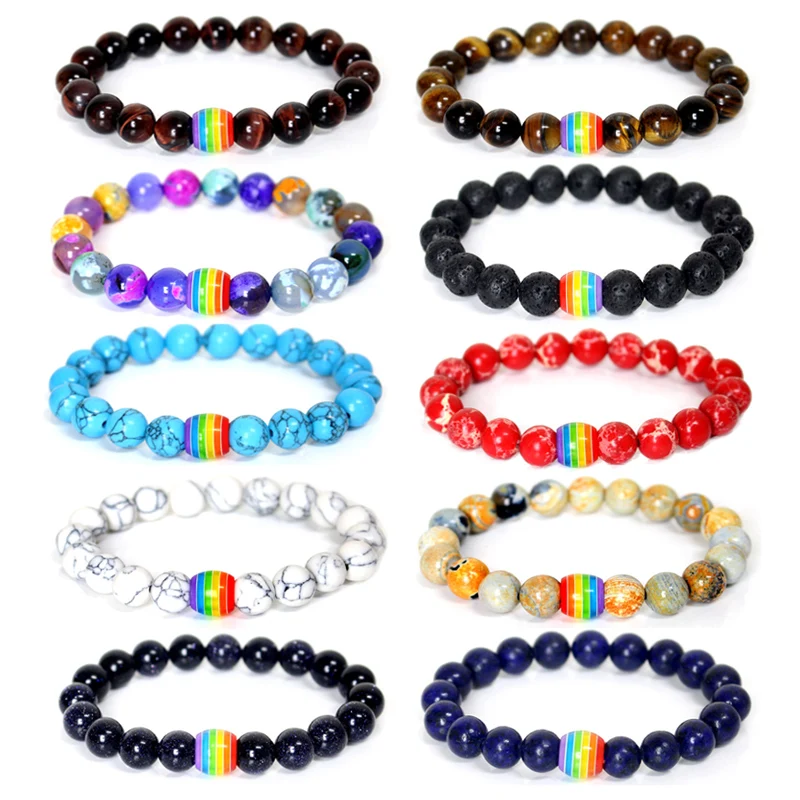 Браслет с радужными бусинами из натурального камня гордости Парные браслеты