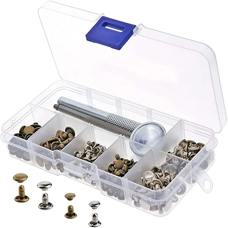 

Заклепки с двойной крышкой, 120 шт., трубчатые металлические заклепки для ногтей, кожевенного ремесла, Сменный Набор для творчества, шнурки дл...