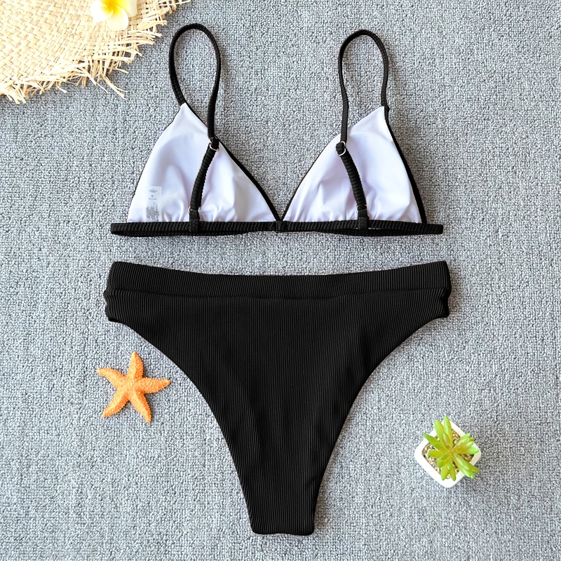 Черный белый цвет Высокая Талия бикини 2021 купальник Для женщин купальники с