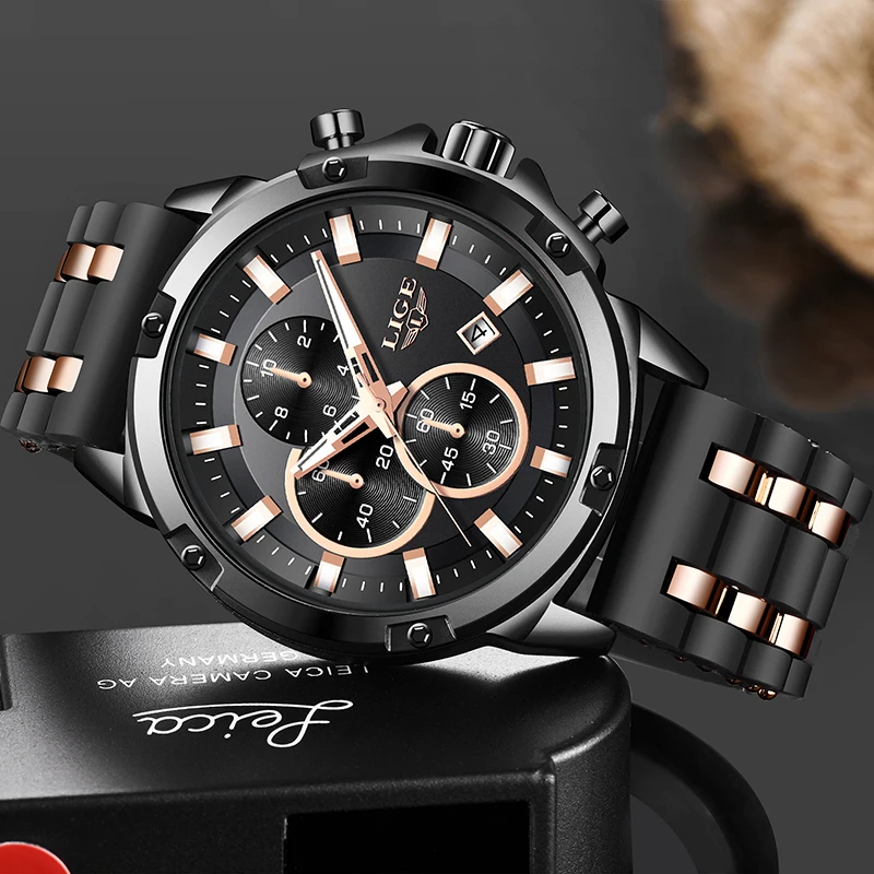 2020 New Watch Men Fashion Sport Clock LIGE Waterproof Quartz Mens Watches Top Brand Luxury Leather Relogio Masculino+Box | Наручные часы