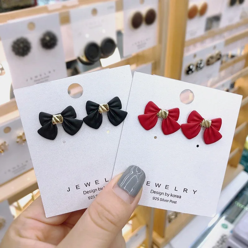 Модные черные и красные серьги-гвоздики с бантом для женщин девушек простые
