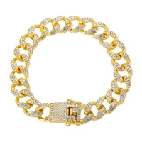 golden silver punk chains mens bracelets zinc alloy link chain with rhinestone buckle chain bracelet cuban accesorios hombre