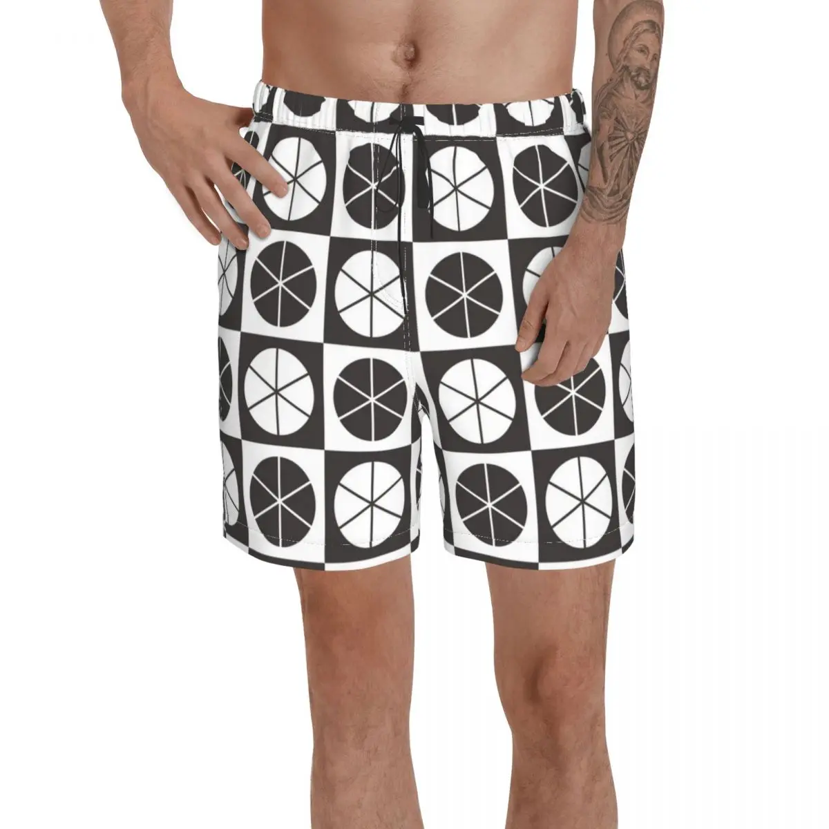 

Men Sweatpants Geometric Cross Circles Squares Surfing Beach Board Swim Trunks Sport Quick Dry Mesh Casual Funny Short for Boy