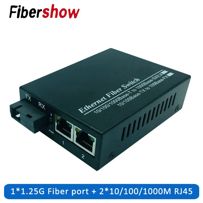 Ethernet волоконный коммутатор 2 RJ45 1 SC оптический медиа конвертер одномодовый порт