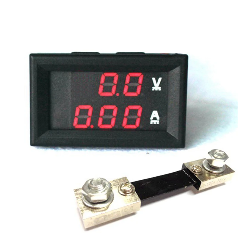 2 в 1 DC Вольтметр двойной дисплей измеритель 0 28 "DC 100V/50A 100A Красный Синий цифровой