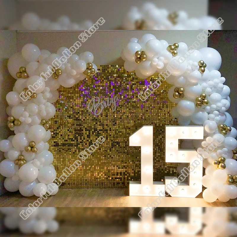 

223 шт. белый фон для свадьбы, дня рождения, юбилея, вечеринки, Hoilday, мероприятия, золотой воздушный шар, арка, гирлянда, украшение для стола на в...