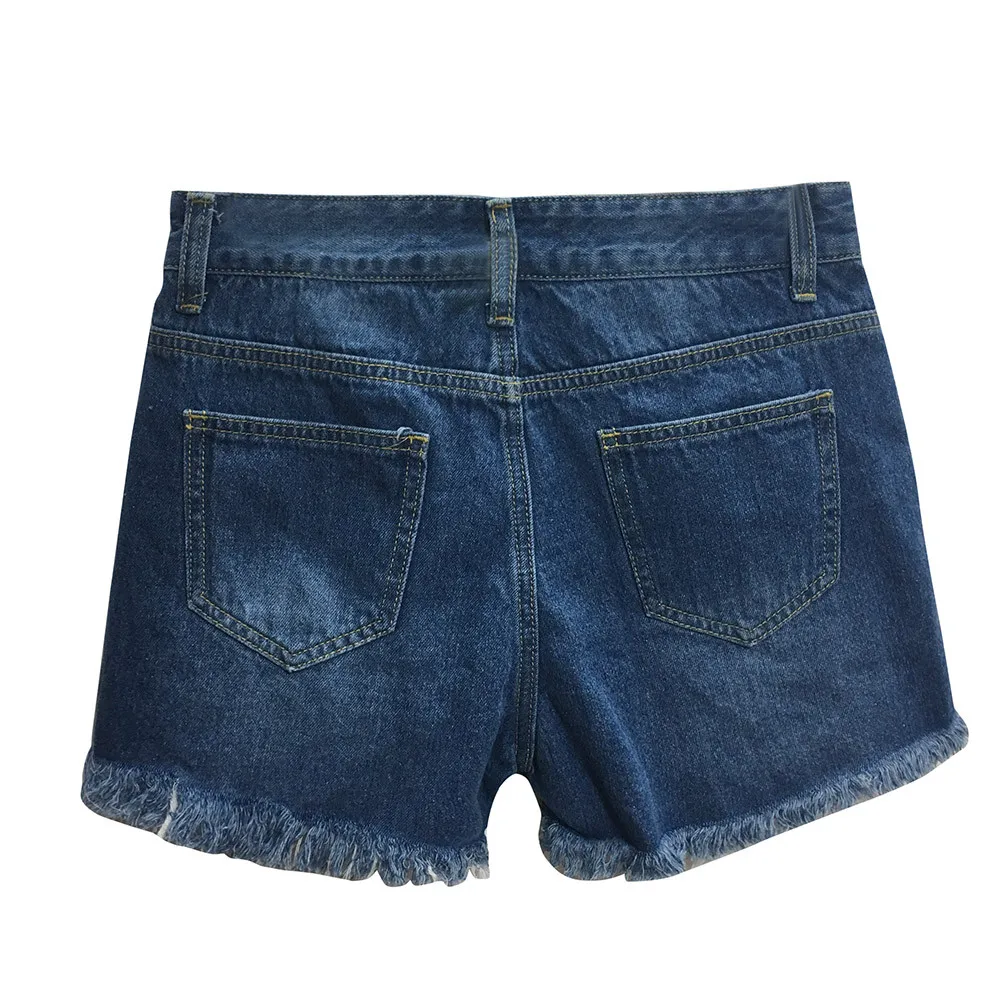 

Blue Denim Jeans Solid VogueHole Shorts Women Summer Button Mini Shorts Jean Vintage Washed Ripped Hole Women Short Feminino