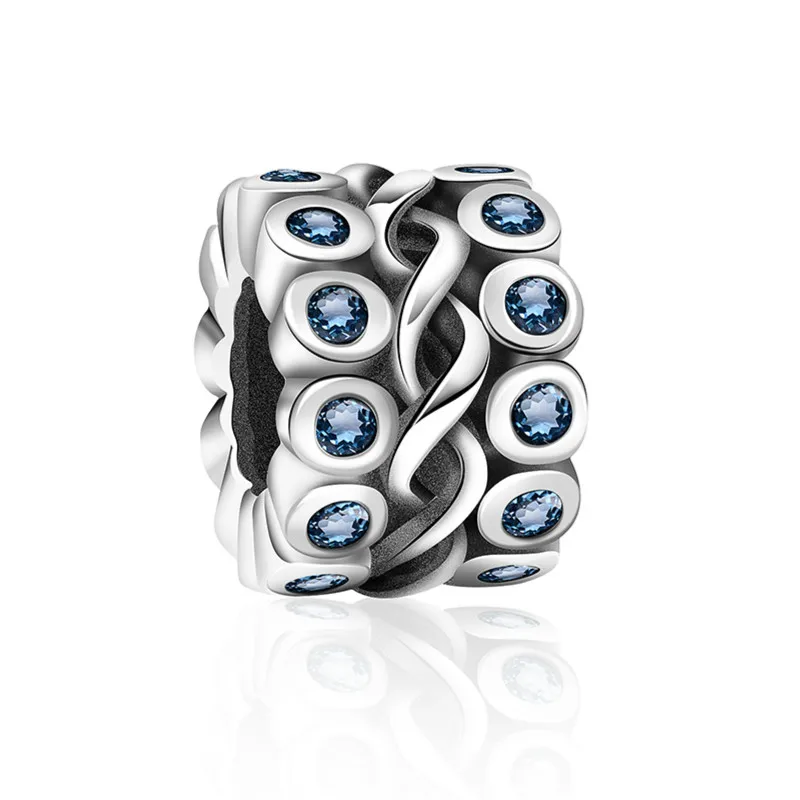 

2019 NEW 100% 925 Sterling Silver Blue Gem Spacer Beads Charm Suitable DIY Bracelet Gift Women Original Jewelry Wedding Factory