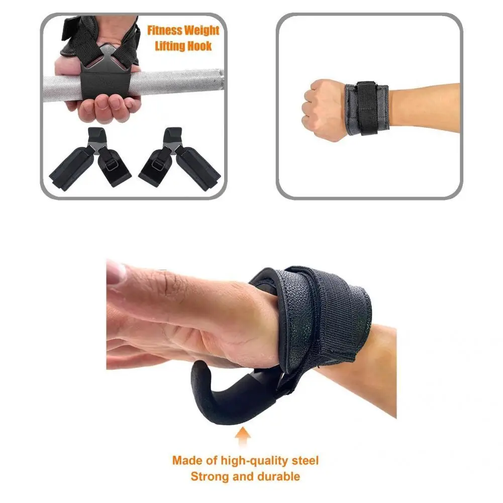 

Solid 1 Pair Useful Non-slip Lifting Wrist Hook Lightweight Wrist Grip Hook Durable for Gym