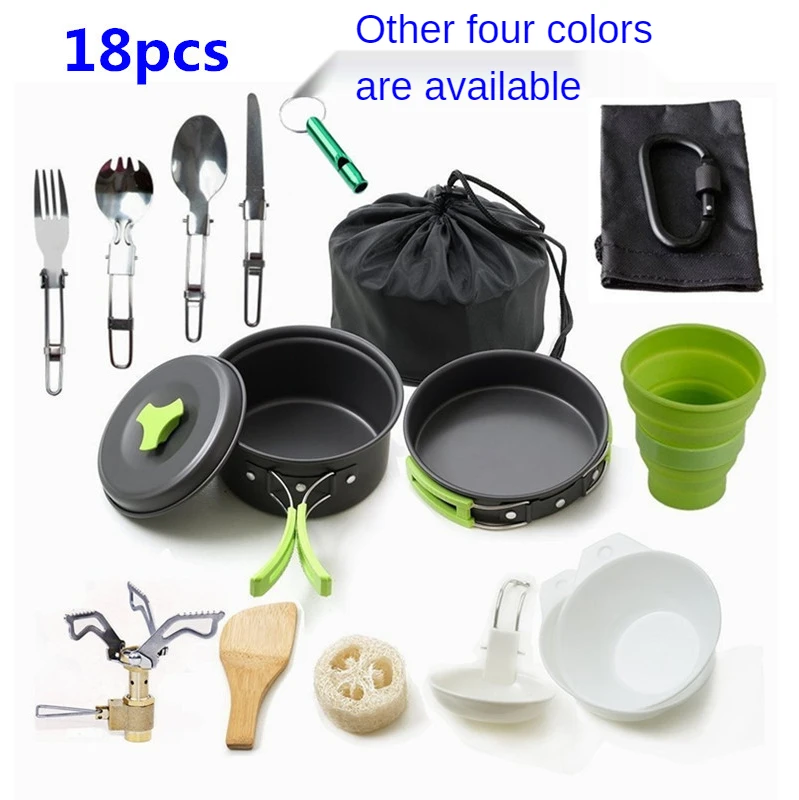

New Outdoor Camping Pot Set for 1-2 Persons Hard Alumina Pot Mini Burner Set with Tableware Water Cup Multi-function