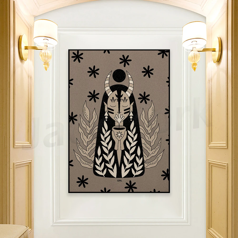 

Green Tea Print,Sun And Moon Art,Magical Girl,Floral Wall Art, Magical Forest Decor, Mystical Decor, Nature Decor, Moon Poster