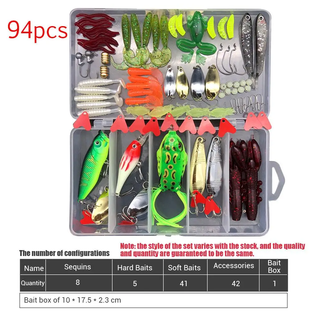 

75pcs/94pcs/122pcs/142pcs Fishing Lures Set Spoon Hooks Minnow Pilers Hard Lure Kit In Box Fishing Gear Tackle Kit Accessories