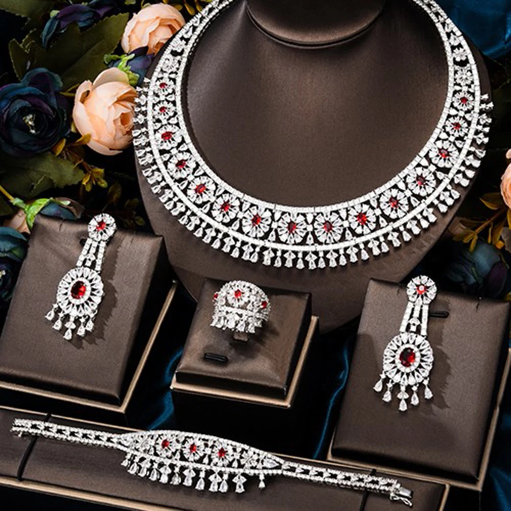 Великолепная Мода KellyBola, высококачественное циркониевое ожерелье, браслет, серьги, кольцо, благородный Свадебный эксклюзивный дизайн для н...