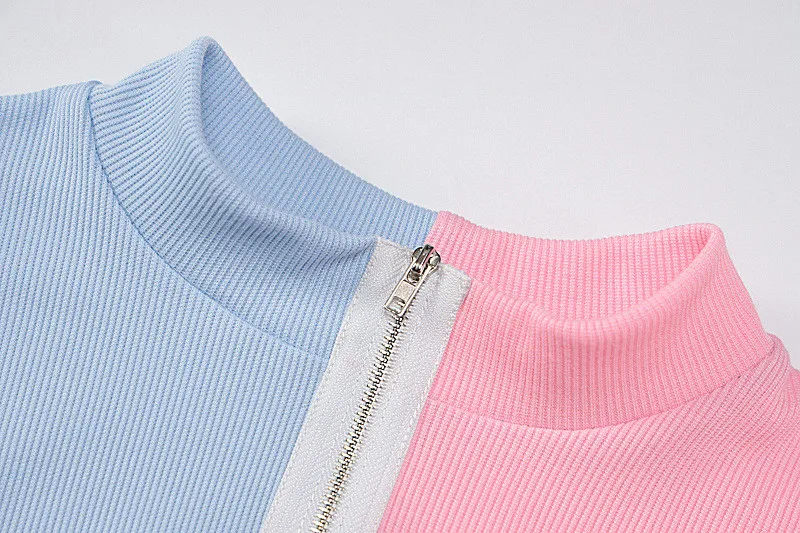 Женская облегающая футболка контрастного цвета с длинным рукавом и двойной