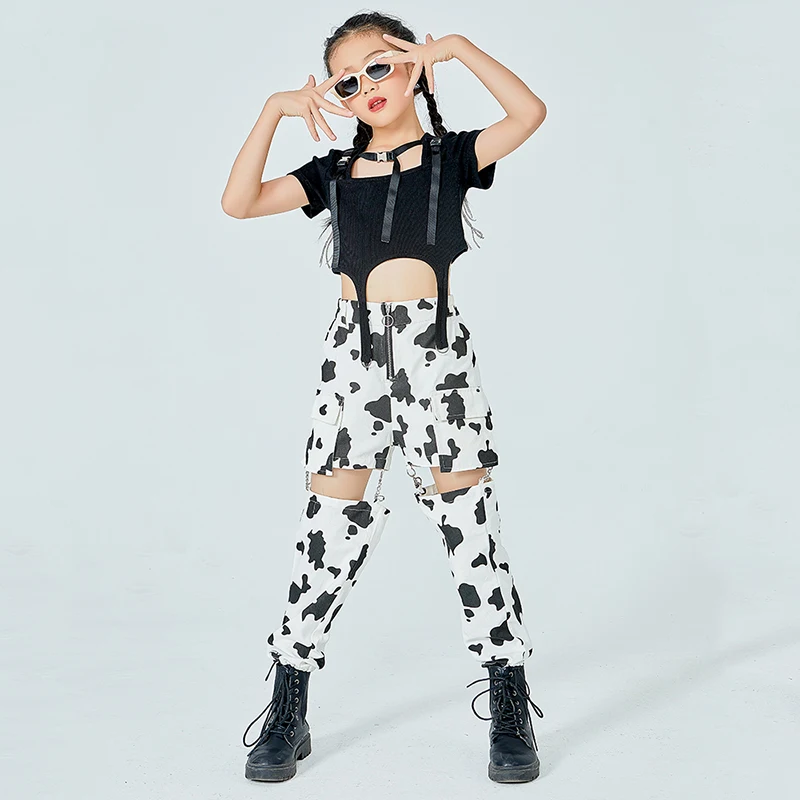 

2021 Fashion Children's Wear Girls's Jazz Dance Clothing Hip Hop Performance Costume Crop Tops Stitching Pants Suit 120-170CM