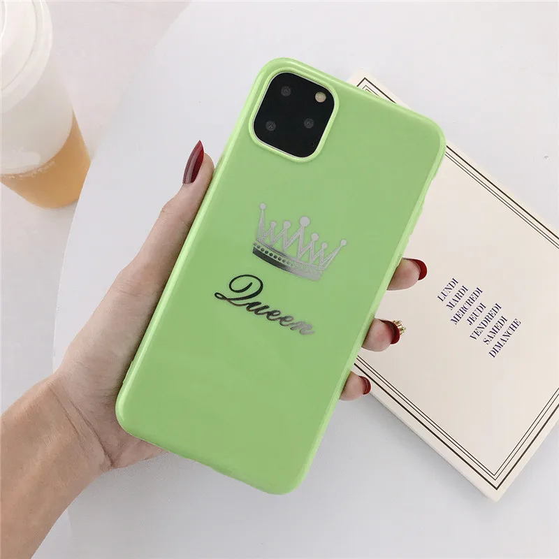 AC2099G USLION чехол для телефона с мультяшной короной для iPhone 6, 6 s, 7, 8 Plus, мягкие чехлы из ТПУ для iPhone 11 Pro Max, XR, XS, Max, чехол с буквой King, Queen - Цвет: AC2099G