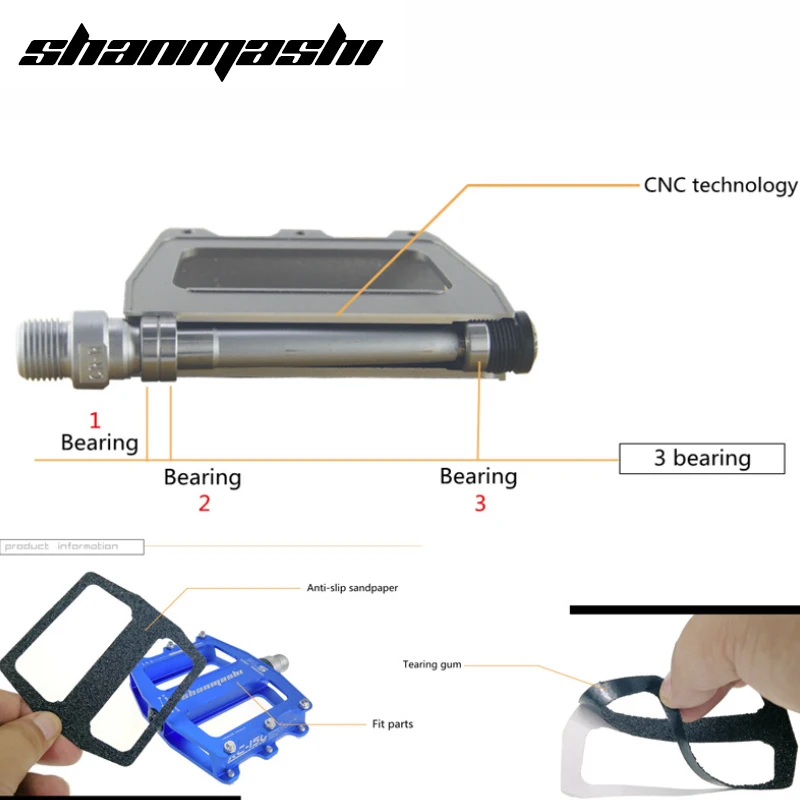 Велосипедная педаль SMS двойные Нескользящие 3 подшипника толстые большие из