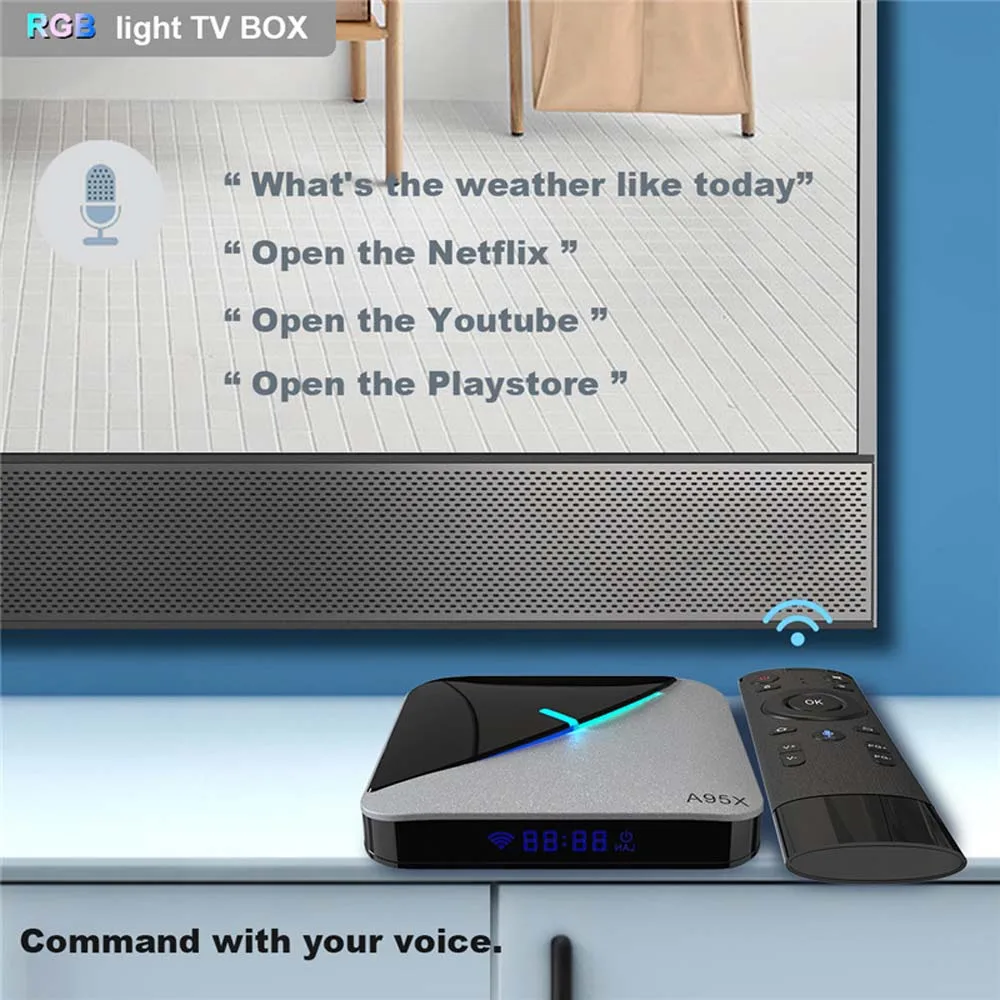 S905X3 мультимедийный плеер Android 90 1080P TV приемники RGB светильник Box Smart Set Top WiFi