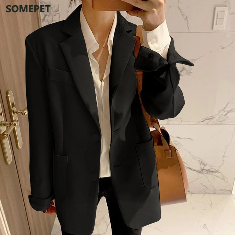 

New Single Breasted Casual Jackets Overcoats Temperament Cardigan Female Blazers Autumn Oversized Tops for Women
