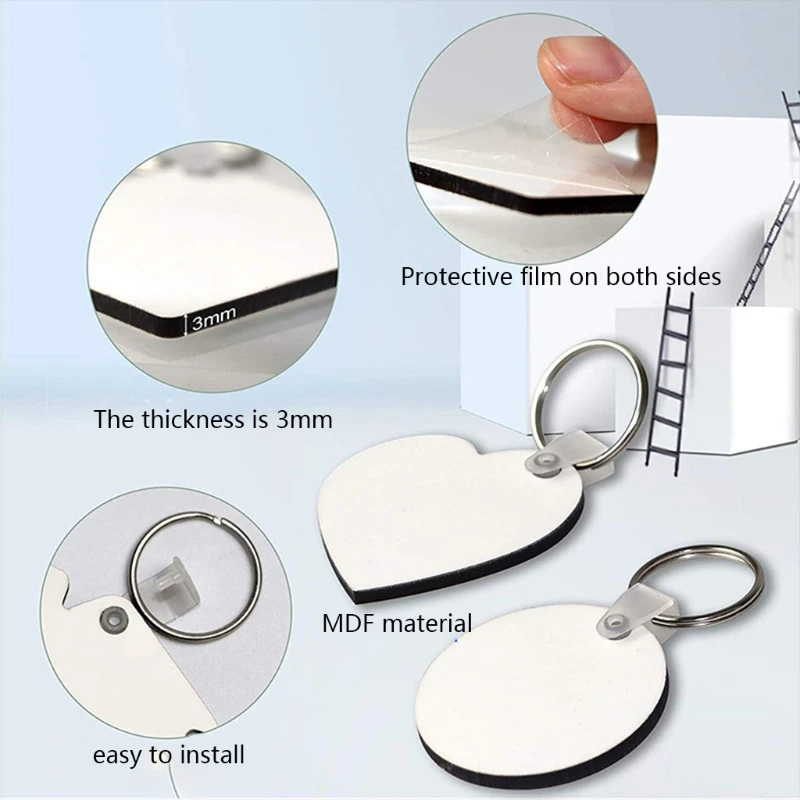 

16 Pcs/Set Sublimation Blank Keychains Thermal Transfer Key Chain Double-Side Printed MDF Keyrings Tags with Split Rings