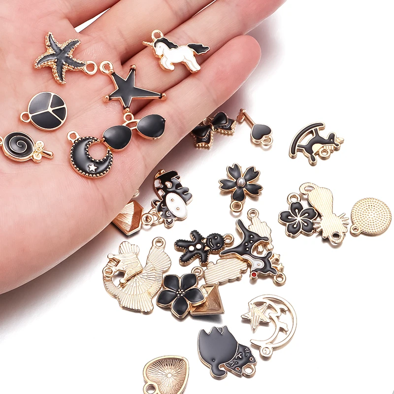 30 шт. эмалевые подвески в форме капли Смешанные Подвески виде черного кота цветка