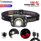 Индукционный светодиодный налобный фонарь с зарядкой от USB, Головной фонарь с датчиком, масштабируемый Головной фонарь, водонепроницаемый фонарь с встроенным аккумулятором