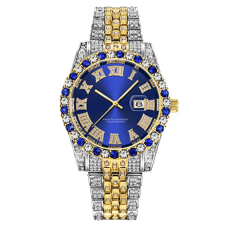 New HIPHOP Watches Mens Diamond Watch Waterproof Gold Steel Case Men's Quartz Watches Clock Male Casual WristWatch Reloj Relogio