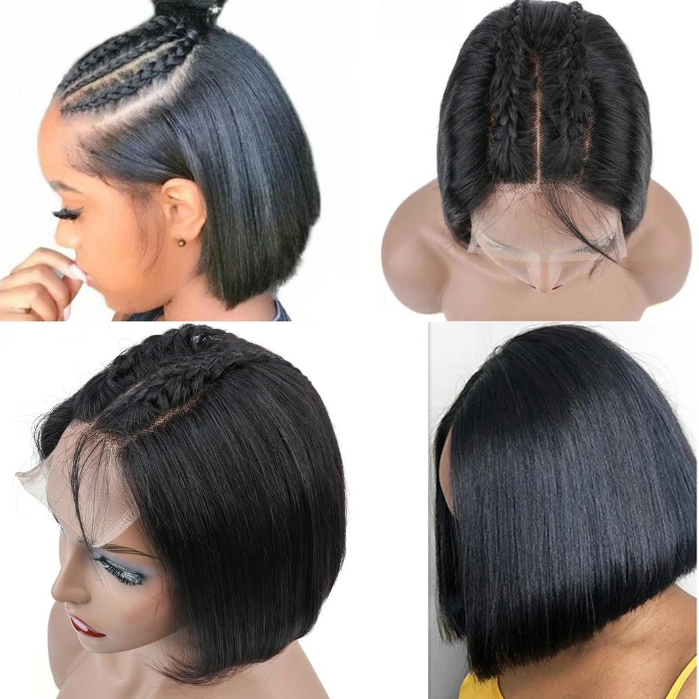 BeauHair Малайзия короткий парик из человеческих волос 4*4 средняя часть не Реми волосы боб парики предварительно сорвал отбеленные узлы для женщин