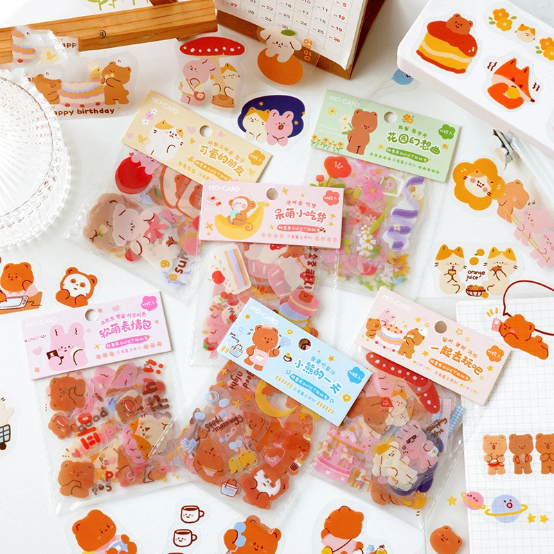 

46pc/lot Cute Cartoon bears Rabbit Food Decorative Stickers Scrapbooking Stick Label Diary Stationery Album Kawaii Party sticker