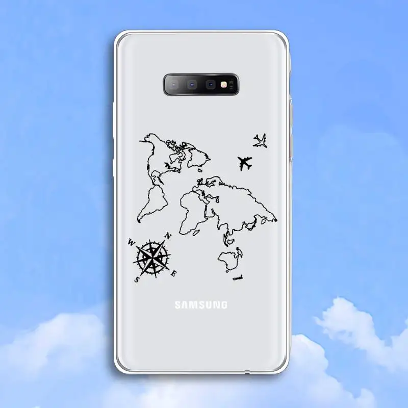 

World map travl airplane pattern Phone Case Transparent For Samsung Galaxy S A 5 7 8 9 2015 20 edge plus 10 e lite 2019