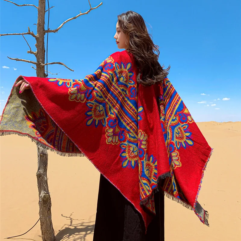 

Плотная теплая шаль в этническом ретро-стиле, универсальный шарф для путешествий из Тибета, Непала, Женская плащ из пашмины, Женская шаль, 430 ...