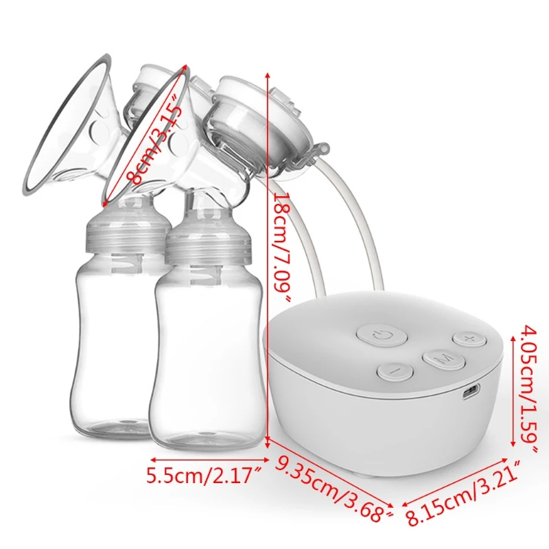 

Electric Double Breast Pump Kit with 2 Milk Bottles USB Powerful Breast Massager 40JC