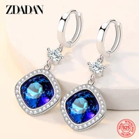 zdadan 925 sterling silver geometric blue crystal earrings for women wedding fashion gift