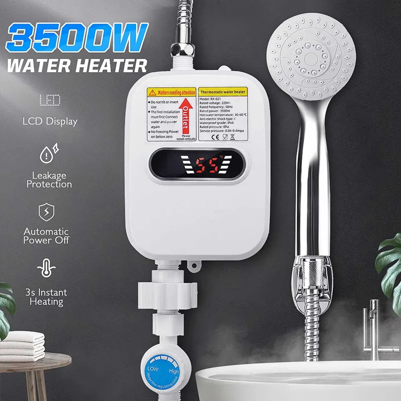 

JY-018B,3500W 220V Water Heater Bathroom Kitchen Instant Electric Hot Water Heater Tap Temperature Display With Faucet Shower