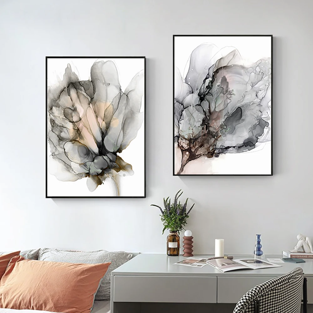 Настенная живопись на холсте черно-белая акварель цветущие цветы плакаты и