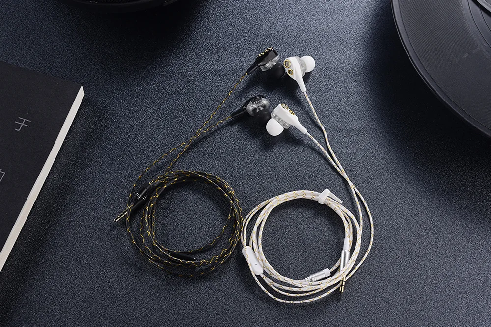 RUKZ DT6 двойной динамический динамик HiFi наушники с микрофоном для смартфонов