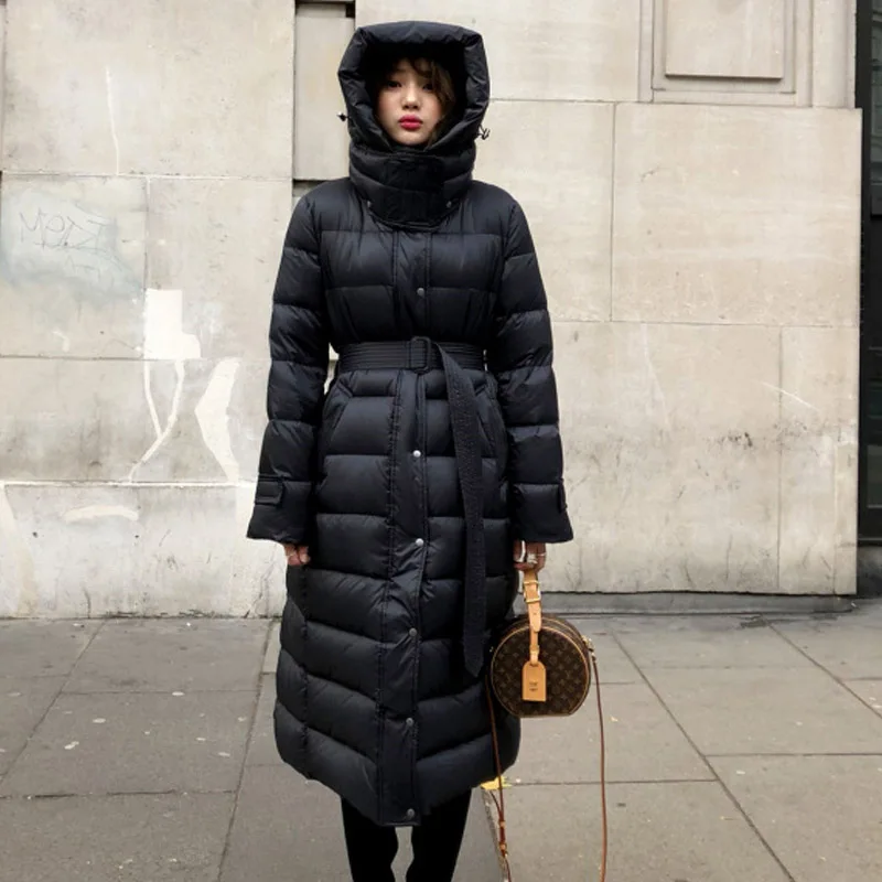 Длинный женский зимний пуховик 2020 90% утиного пуха Толстая Теплая Повседневная