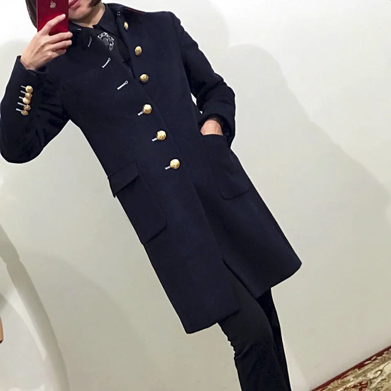 Женское шерстяное пальто Европейский Стиль зимнее пальто женский тонкий шерстяной кардиган темно-синяя куртка элегантная смесь манто femme