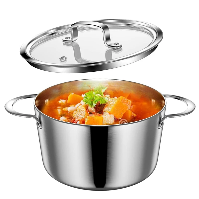 

Induction Pot with Glass Lid 3Qt, 7.9 Inch, Compatible with All Heat Sources, Oven Resistant, Stockpot Stew Cooking Pot
