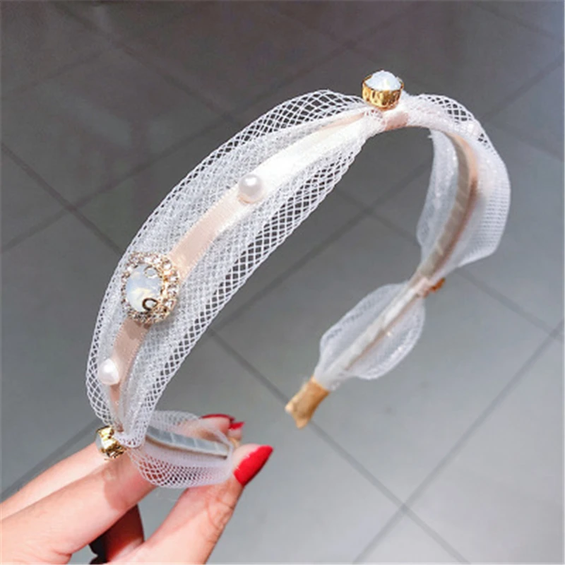 

Elegant Lady Lace Crystal White Black Simple Hairbands Sweet Hair Ornament Headband For Women Girls Fashion Hair Accessories