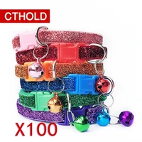 cthold 100pcslot adjustable puppy shine collar with bell new 1 cm color powder safety buckle fashion kitten necktie pet dog cat