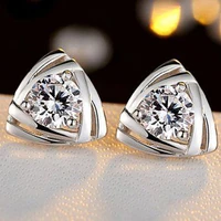 huitan geometric triangle shaped stud earrings women metal silver plated earrings with solitaire cz fashion versatile jewelry