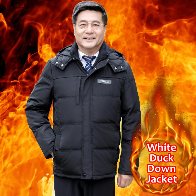 Модная теплая толстая зимняя куртка 90% на белом утином пуху для мужчин пальто со
