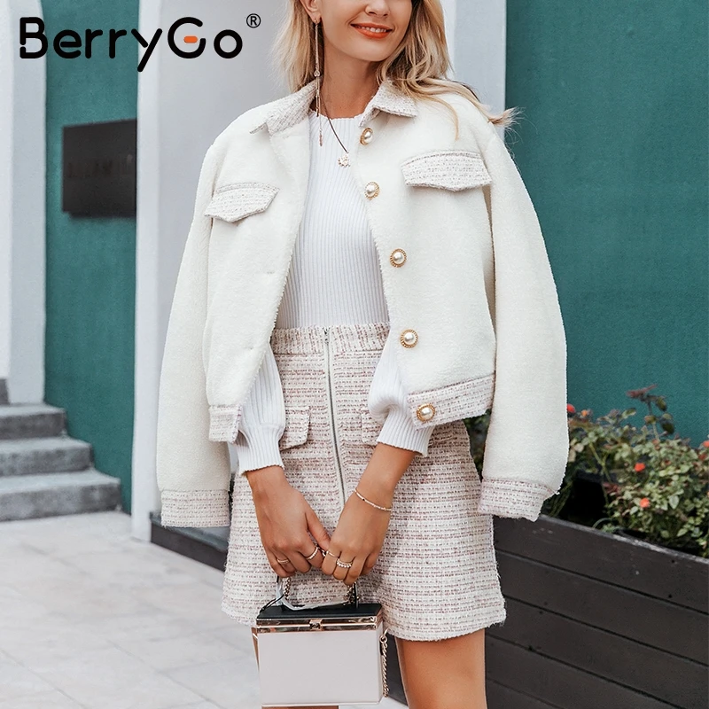 BerryGo элегантный офисный твидовый теплый костюм из 2 предметов искусственного