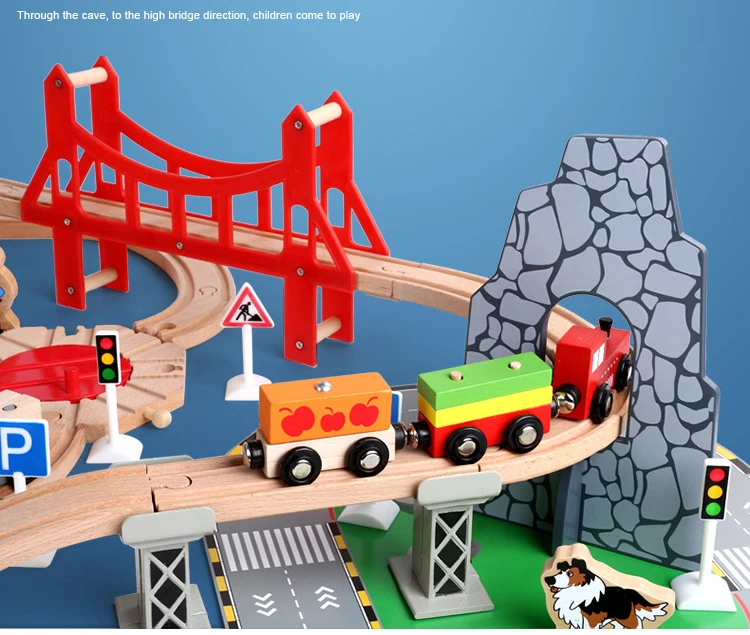 Монтессори, 100 деталей, Elm Rail trafage Scene, маленький паровозик, набор, деревянная дорожка, детская головоломка, сделай сам, сборные строительные блоки, игрушки