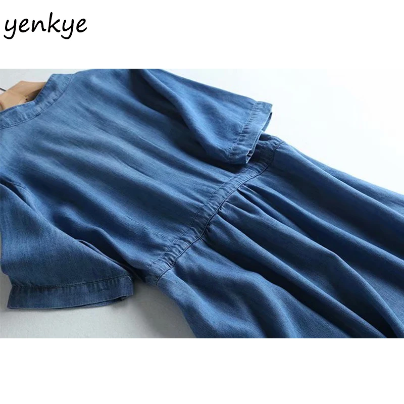 Винтажное голубое джинсовое платье женское свободное Повседневное до колен с