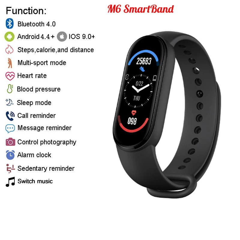

M6 Smartband My Band 6 Global Version Smart Watch For Xiaomi Apple Men Women Wristwatch Fitness Sport Bracelet Healthy Monitor