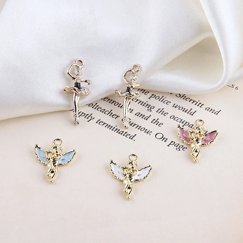 New style 50pcs/lot alloy drop oil cartoon angel/dancing girls shape metal floating locket charms diy jewelry earring accessory | Украшения